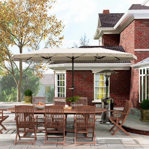 15ft Cream White  Patio Umbrella UPF30+ Outdoor Umbrella with Fringe and Crank Handle