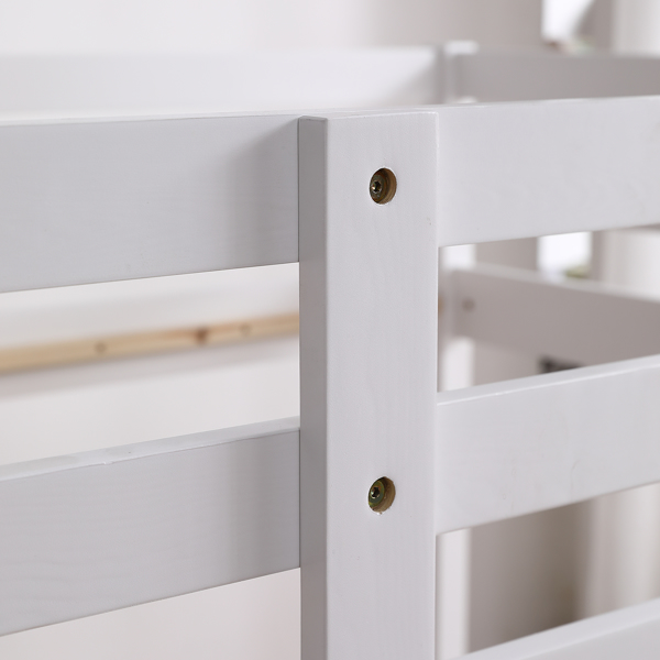 Elevated Cross Guard Rail with Slide Twin Pine Wooden Bed White