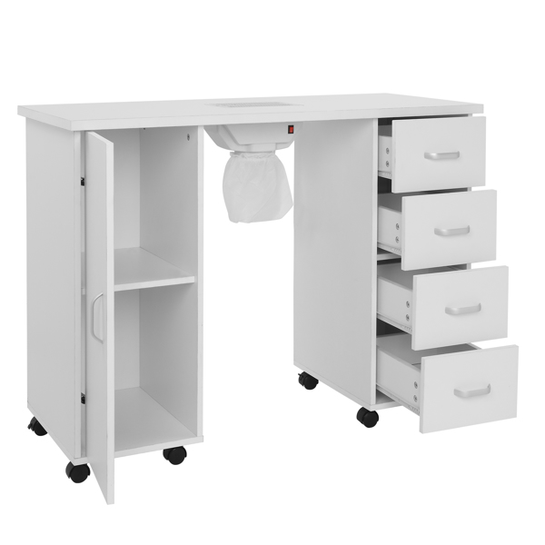 【Same code 64112382】MDF Single Door 4 Drawers With Fan White Nail Table