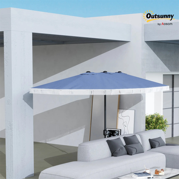 15ft  Blue Patio Umbrella UPF30+ Outdoor Umbrella with Fringe and Crank Handle