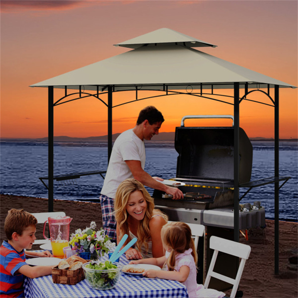 8 x 5 x 8.4 ft Beige Outdoor Grill Gazebo Canopy with 2 Shelves
