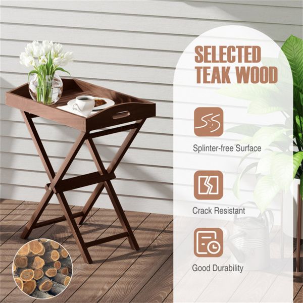 Foldable tray rack, solid teak tray table for garden terraces