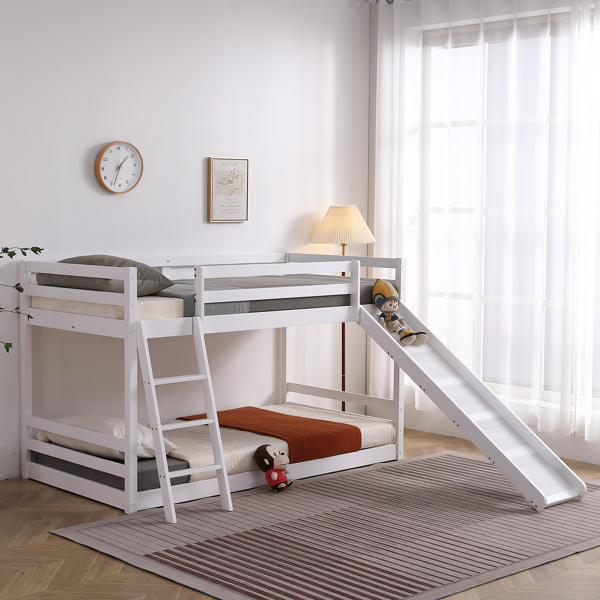 Elevated Cross Guard Rail with Slide Twin Pine Wooden Bed White