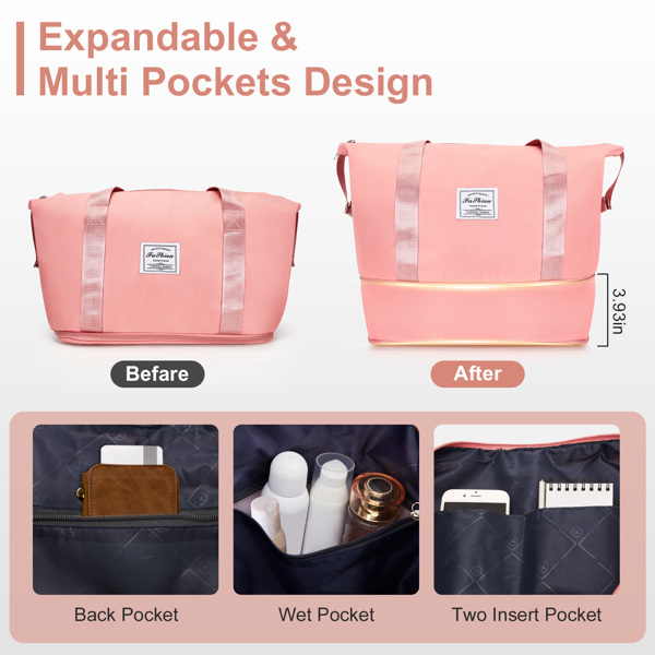 4-Piece Luggage Set with 2-Piece Handbag & 8-Piece Toiletry Kit – Rose Gold PP Suitcase + Beige Travel Accessories