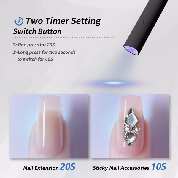 UV Light for Gel Nails, Mini U V LED Nail Lamp Handheld with Stand, Portable Nail Dryer Rechargeable USB Cordless for Fast Drying, Black