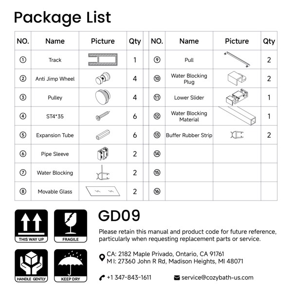 54*76“无框双滑动淋浴门，双淋浴门，3/8”（10mm）SGCC钢化玻璃，不锈钢[周末无法发货+LTL]-10