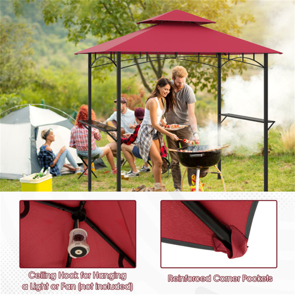  8 x 5 x 8.4 ft Red Outdoor Grill Gazebo Canopy with 2 Shelves 