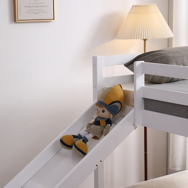 Elevated Cross Guard Rail with Slide Twin Pine Wooden Bed White