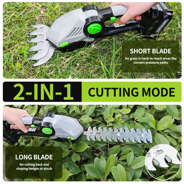 21V Cordless Hedge Trimmer, 2-in-1 Electric Handheld Grass Shear Cutter with 2.0 Battery*2, Women Gifts Mini Bush Shear Cutter Kit for Garden,Yard and Lawn（FBA delivery）