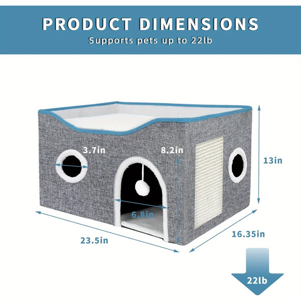 Extra-Wide Cat House for Indoor Cats - Large Cat Cave for Pet Cat House with Fluffy Ball Hanging and Scratch Pad, Foldable Cat Hideaway for Multi Cats(Amazon Logistics bans Wal Mart platform)