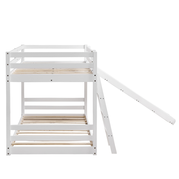 Elevated Cross Guard Rail with Slide Twin Pine Wooden Bed White