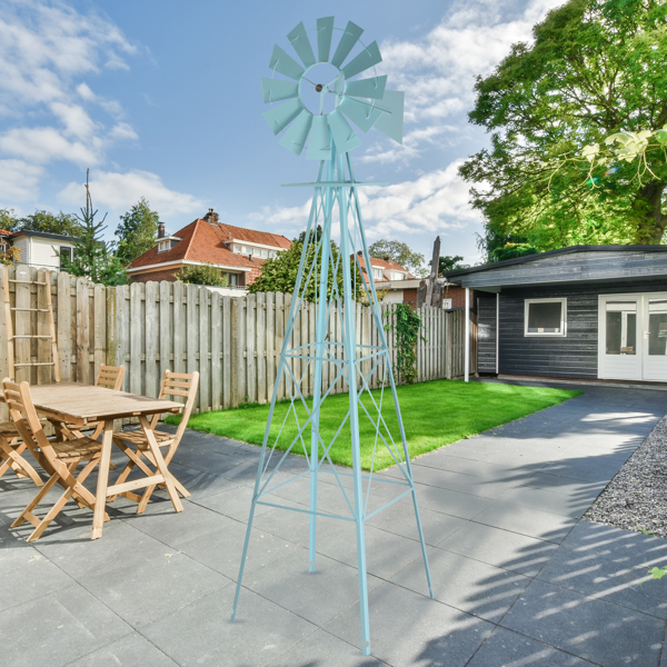 8FT Weather Resistant Yard Garden Windmill Blue