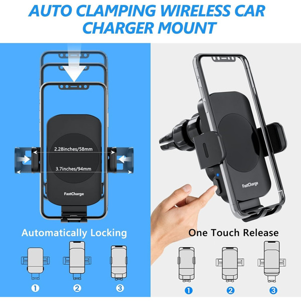 Newest Wireless Car Charger, Fast Charging Phone Holder 3 in 1 Phone Mount Auto Clamping Car Accessories