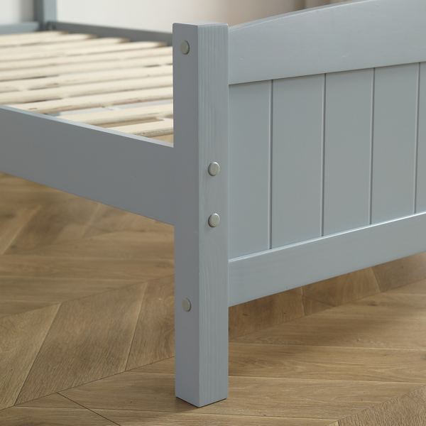Twin Pine Single-Layer Core Vertical Stripe Full-Board Curved Bed Head With The Same Bed Foot Wooden Bed Grey