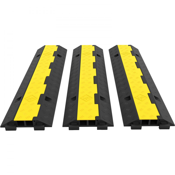 3 Pack Heavy Duty Cable Protectors, 2 Channel Design, 11000lbs Capacity, for Wire, Hose, and Cord Protection on Floor, Driveway, and Speed Bump Areas