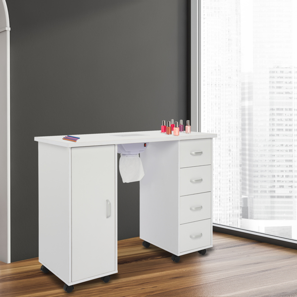 【Same code 64112382】MDF Single Door 4 Drawers With Fan White Nail Table