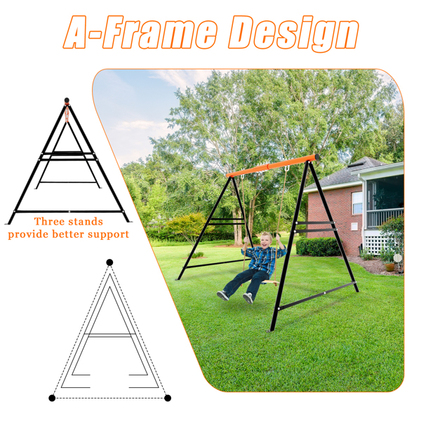 Porch Swing Frame, 550lbs Weight Capacity Swing Stand, Heavy Duty A-Frame Swing, Swing Stand Frame for Yoga Hammock Saucer Baby Porch Swing (Orange, Swing NOT Included)