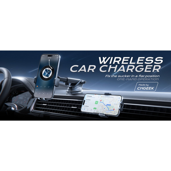 Newest Wireless Car Charger, Fast Charging Phone Holder 3 in 1 Phone Mount Auto Clamping Car Accessories