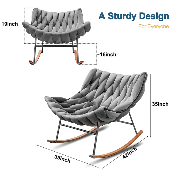 Outdoor Rocking Chair, Patio Egg Rocking Chair, Indoor Papasan Rattan Wicker Lounge Chair for Patio, Porch, Garden, Living Room, Gray