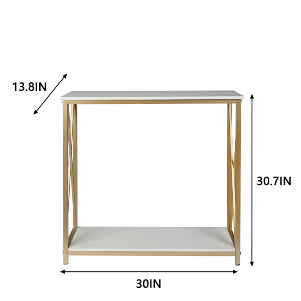 2-Tier Console Table, Gold Sofa Entry Table with White Top and Gold Metal Frame for Home
