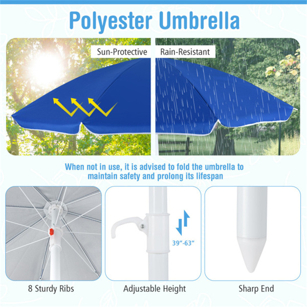 儿童野餐桌户外活动桌配雨伞 棕色-7
