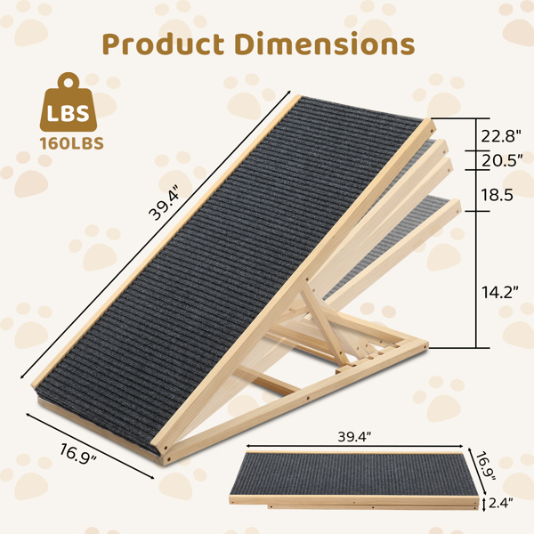 Large Dog Pet Ramp Stairs with Adjustable Height for Bed Couch Car Truck SUV, Foldable Dog Ramp for Small & Large Pets to Get on High Beds Sofas and Vehicles