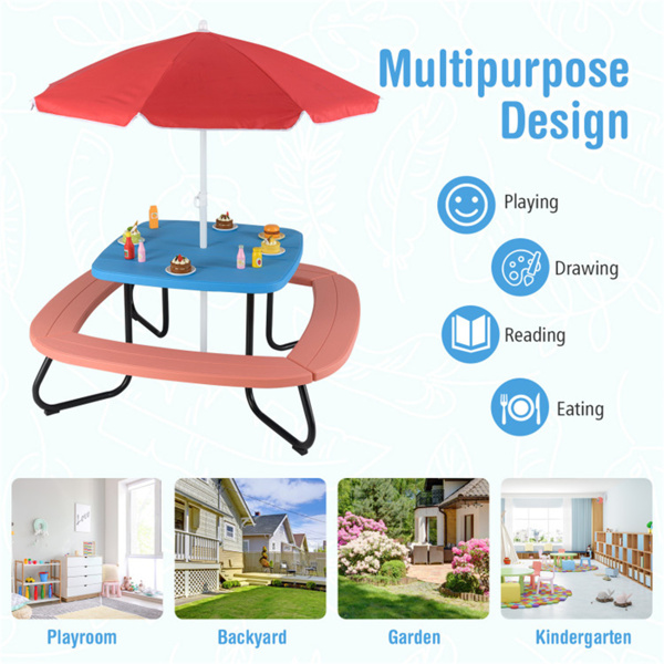  Kids Picnic Table Outdoor Activity Table With Umbrella