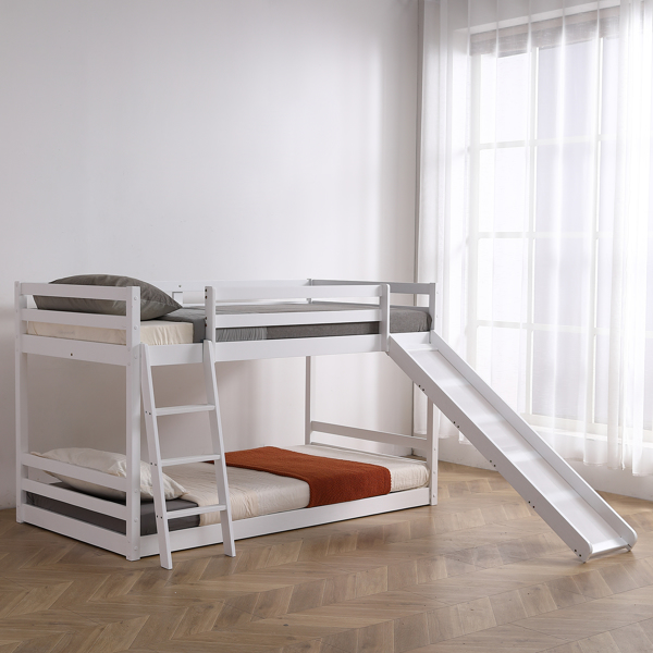 Elevated Cross Guard Rail with Slide Twin Pine Wooden Bed White