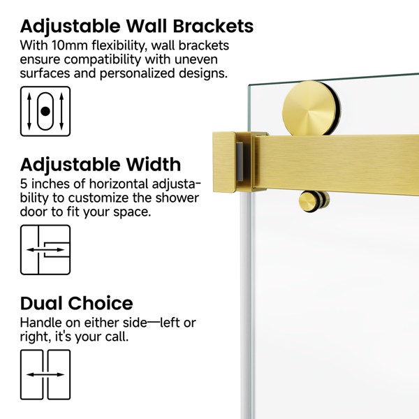 60*66“无框双滑动淋浴门，双淋浴门，3/8”（10mm）SGCC钢化玻璃，不锈钢[周末无法发货+LTL]-3
