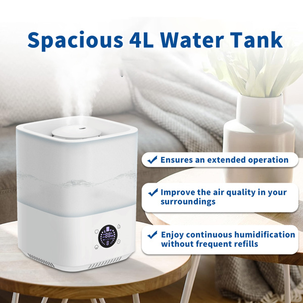 Humidifiers for Bedroom, Top Fill 4L Humidifier Large Room, Ultrasonic Cool Mist Humidifiers for Home, Nursery and Plants, Up to 30 Hours, 35dB Quiet, Night Light, Auto Shut-Off (亚马逊物流 禁售沃尔玛平台)