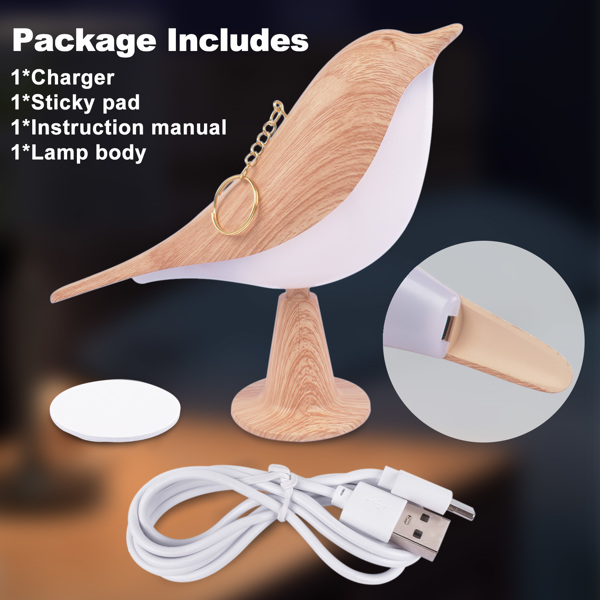 Touch Bird LED Table Lamp Cordless Desk Light 3 Level Brightness 6W USB Charging