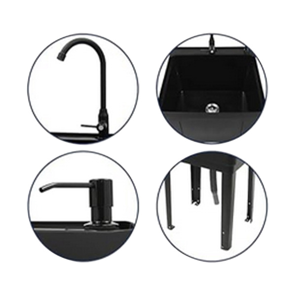 A3- 黑色塑料洗衣槽 Freestanding Plastic Utility Sink Laundry Tub Wash Bowl Laundry Sink with Faucet-5