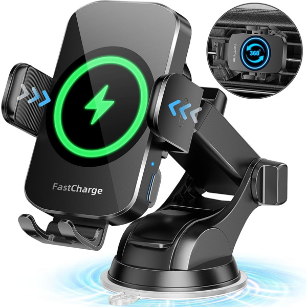 Newest Wireless Car Charger, Fast Charging Phone Holder 3 in 1 Phone Mount Auto Clamping Car Accessories