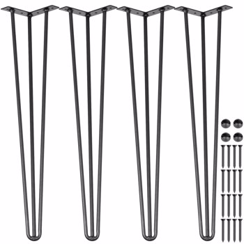 24 Inch Heavy-Duty Hairpin Table Legs 4-Pack - 880 lb Total Capacity (220 lb Each) - 3-Bar Carbon Steel Construction for Dining Table, Long Desk & Chairs - DIY Furniture Legs in Black Matte Finish