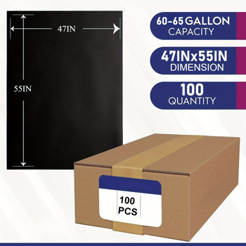 65 Gallon Extra Large Trash Bags - 100 Count Thickened Heavy Duty Black Garbage Bags for Outdoor Use, Moving Boxes, Bulk Waste - High Load Capacity