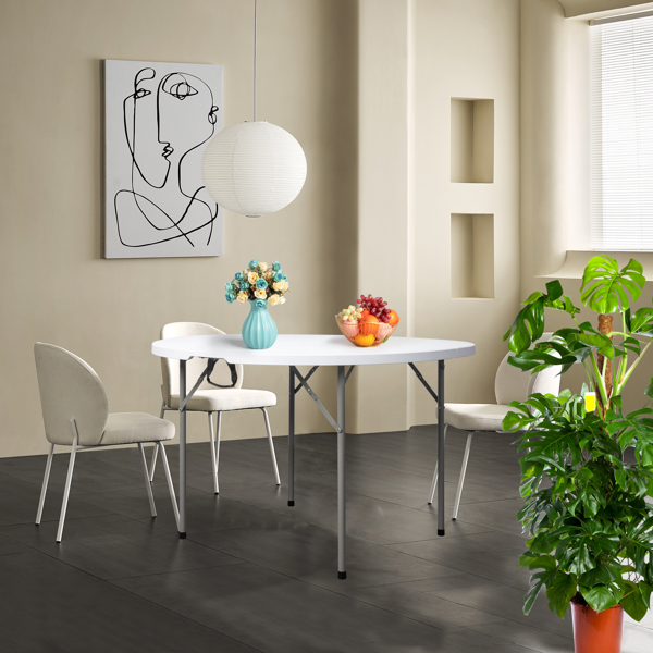 48inch Round Folding Table Outdoor Folding Utility Table White