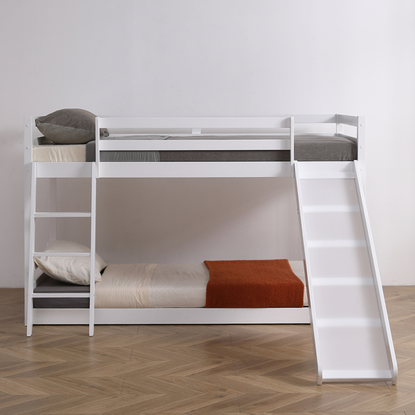 Elevated Cross Guard Rail with Slide Twin Pine Wooden Bed White