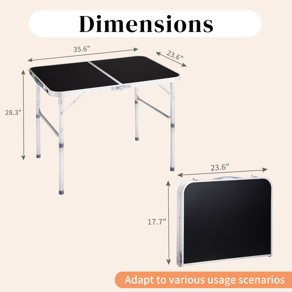  3ft  Aluminum Alloy Folding Table Black