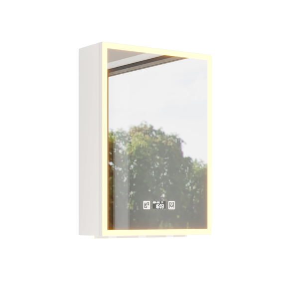 FCH White  LED Mirror Cabinet (20*28 inches), 1 Door, 4 Shelves, with Time & Temperature Display, Three-color Lighting, Adjustable Brightness, Power-off Memory Bottom Atmosphere Light