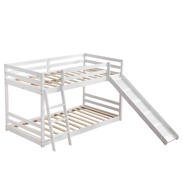 Elevated Cross Guard Rail with Slide Twin Pine Wooden Bed White