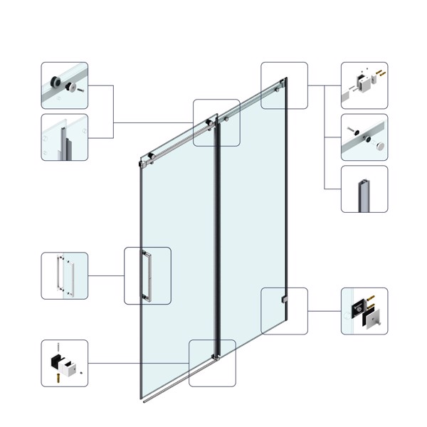60*66“固定和滑动淋浴门，方管五金件，透明玻璃淋浴门，3/8”（10mm）SGCC钢化玻璃，不锈钢[周末无法发货+LTL]-8