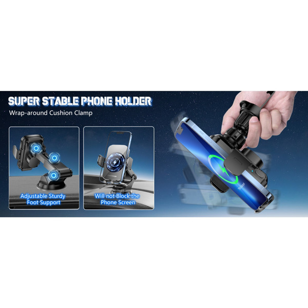 Newest Wireless Car Charger, Fast Charging Phone Holder 3 in 1 Phone Mount Auto Clamping Car Accessories