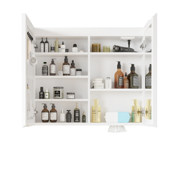 FCH White  LED Mirror Cabinet (32*28 inches), Double Doors, 7 Shelves, with Time & Temperature, Three-tone Lighting, Power-off Memory, Defogging, 