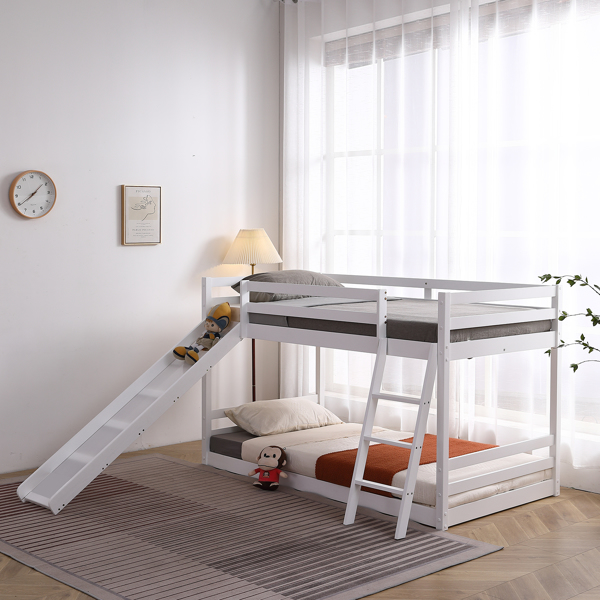 Elevated Cross Guard Rail with Slide Twin Pine Wooden Bed White