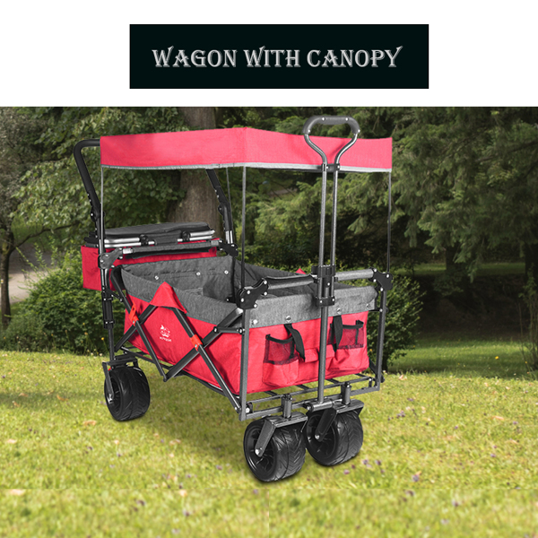 Foldable Wagon with Removable Canopy & Cooler Bag - Heavy Duty Collapsible Wagon Utility Cart with 4