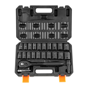 1/2\\" Drive 23-Piece Impact Socket Set, SAE & Metric 6-Point Cr-V Steel, with Ratchet Handle & Case, for Auto, Truck, and Home Repairs SAE (7/16\\" -1\\")& Metric (13-24mm)