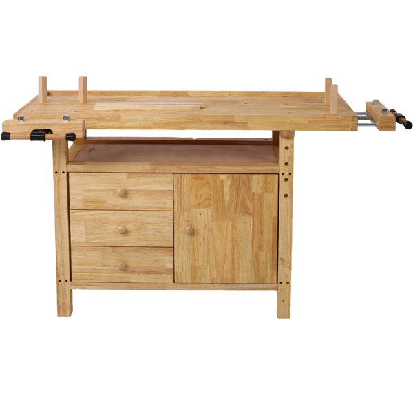 Wood Workbench - Wooden Workbench for Garage Workshop and Home, with Rapid Action Woodworking Vise 7 Inch Jaw Width Made with Heavy-Duty Cast Iron ,GRAY 