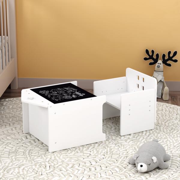 Kids Montessori Weaning Table and Chair Set, Wooden Toddler Table and Chair Set Kids Activity Table Step Stools with Blackboard & 3 Heights Adjustable, 1-3 Age Kids Funiture for Eating Drawing Reading