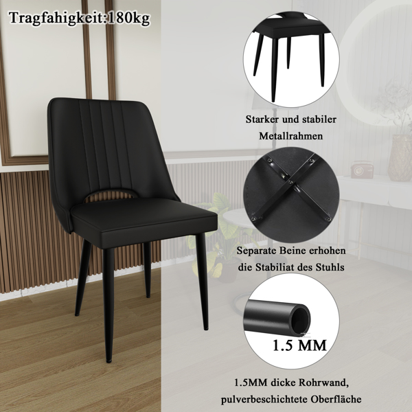 餐椅（一套 8 把），带高靠背的仿皮餐椅，带金属脚的现代厨房椅，适合客厅厨房的软垫餐桌椅-3