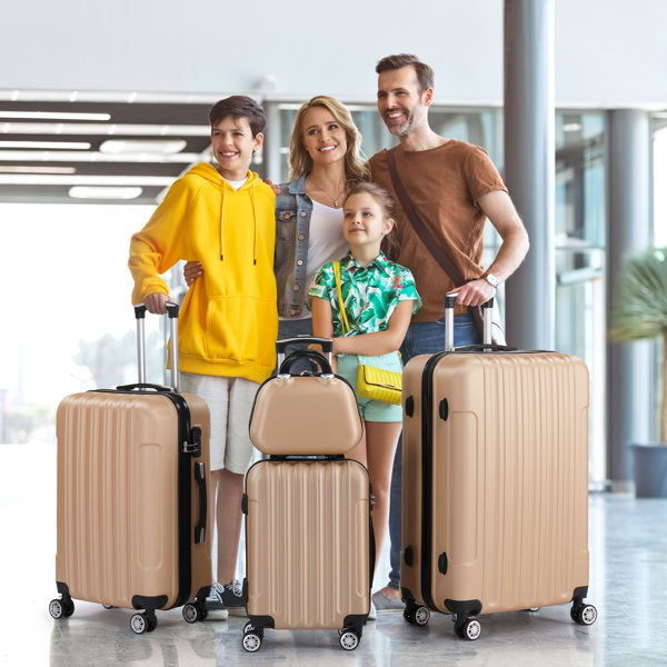 5-Piece Suitcase Set, Travel Suitcase Set with Cosmetic Case, Hard Shell Suitcase Set Made of ABS, Luggage Set with Vanity Case, Champagne gold